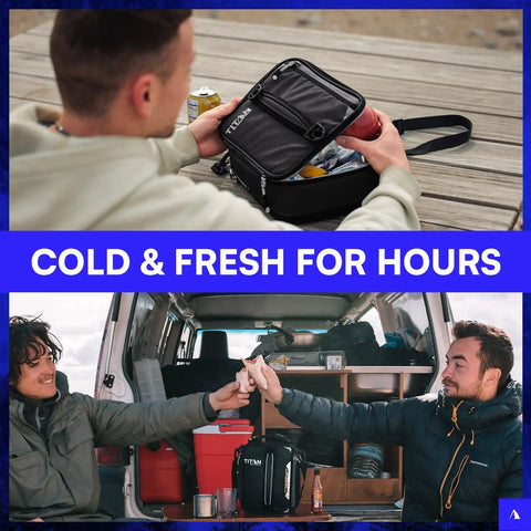 Fridge Cold Expandable Insulated Lunch Box Keeps Your Grub Frosty All Day With Twin Ice Walls Zero Leak Guarantee And Roomy Interior Fit For School Or Nine To Five Grind In Black And Silver, used outdoors by friends.