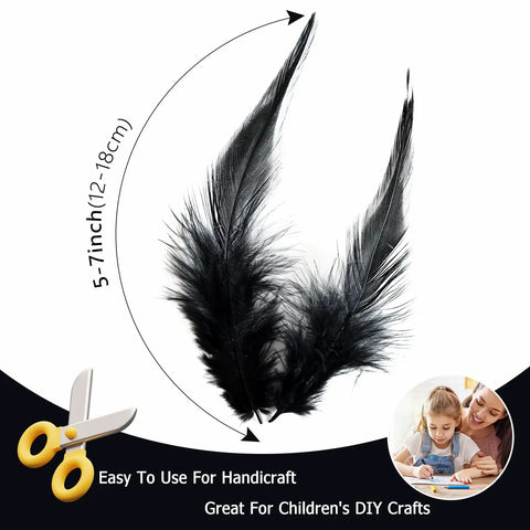 Black Saddle Hackle Rooster Feathers Bulk 200 Pcs 5-7 Inch 12-17 Cm Natural for crafts