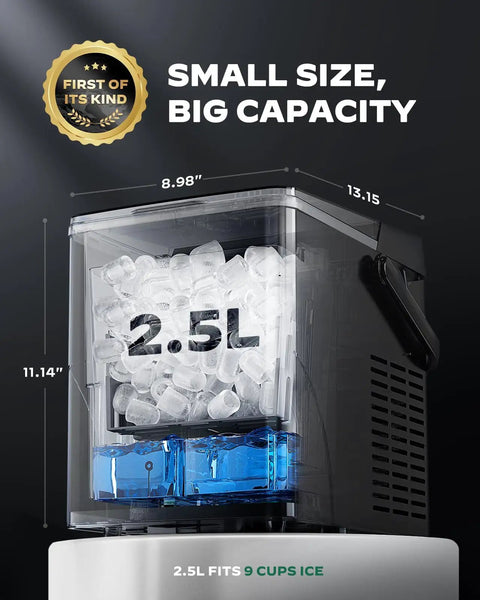 Countertop Ice Maker With Spring Loaded Expanding Ice Basket Holds 2.5L Of Ice And Up To 9 Cups Delivers 9 Cubes In About Six Minutes