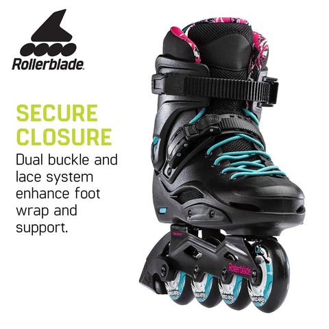 Cruiser Womens Fitness Inline Skates With Molded Hard Shell Black Aqua Color Urban Performance Skates For Adults Secure Closure View