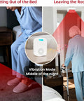 Bed Alarm System For Wandering Seniors And Dementia Patients Portable Pager With Wireless Motion Sensor Silent Vibration Alerts And Fall Prevention Room Monitor For Home Health Care shows senior leaving bed and room