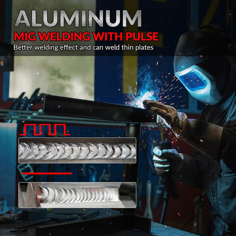 Powerhouse 8 In 1 Multi Process Welder For Aluminum And Steel with pulse welding showcased in use on aluminum.