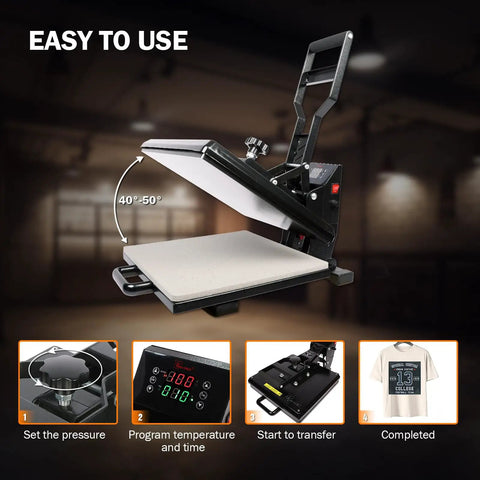 15x15 Inch Digital Sublimation Heat Press Machine Industrial Grade T Shirt Printer 1400W with open top, pressure control and temperature settings.