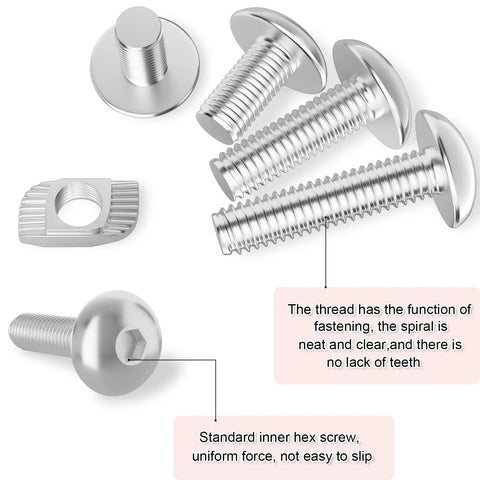 600 Piece M3 M4 M5 Sliding T Nuts And Hex Button Head Screws Kit showing components in carbon steel, nickel plating