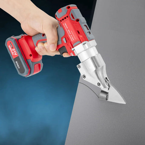 High Power 600W Electric Metal Shear With Two Speed Swivel Head Cordless Tin Snips For Cutting Stainless Steel Sheets And Thin Metal Includes Dual Batteries And Hardened Chrome Vanadium Steel Blade For Precision Jobs, handheld metal shear cutting sheet.