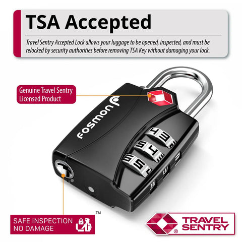 TSA Approved Luggage Locks Set With 3 Digit Combination Padlocks Alloy Body Open Alert Indicator for security.