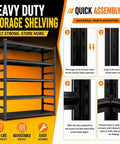 Heavy Duty Garage Shelving System With Boltless Adjustable Five Tier Steel Storage Racks, 660 Lbs Per Shelf Capacity, Built Tough Industrial Metal Shelves For Tools, Gear, And Big Garage Organization, black steel rack