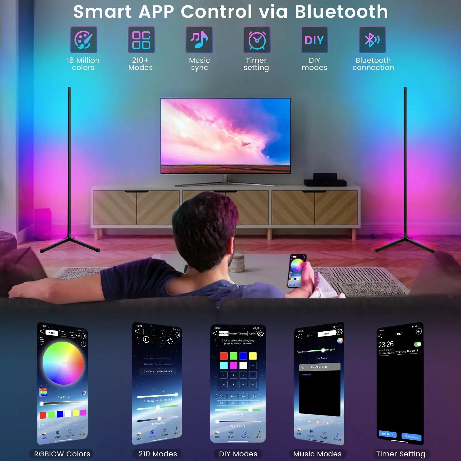2 Pack Smart RGB Corner Floor Lamp 62.2 Inch ✓
