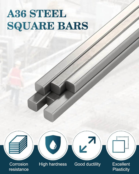 Stack of A36 steel square bars, One Quarter Inch By One Quarter Inch By Twelve Inch Weldable A36 Square Steel Bar Stock Six Pack