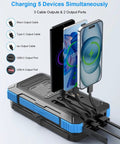 All-In-One Solar Power Bank 49800mAh With 4 Built-In Cables And 3 Foldable Panels, charging 5 devices simultaneously, 22.5W PD Fast Portable Charger, USB C In And Out, Flashlight, for Outdoor Camping And Adventures