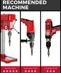 Three drills with a Four Piece HSS Step Drill Bit Set From One Eighth Inch To Five Eighths Inch With Quarter Inch Shank installed.