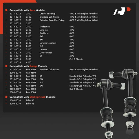2 Front Sway Bar Links Stabilizer Bar Links For Ram 2500 3500 2011-2013 4500-5500 shown with compatibility list