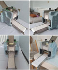 Heavy Duty Electric Dumpling Wrapper Press Maker 140W Motor Cranks Out 60 Skins Per Minute with nonstick hopper features.