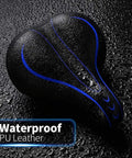 Oversized Comfy Bike Seat With Extra Padding And Memory Foam For Men And Women Universal Replacement Bicycle Saddle Waterproof Leather Blue Tailbone Relief resting on wet surface