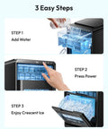 Step-by-step guide showing Countertop Crescent Ice Maker Slings Sixteen Chill Cubes In Twelve Minutes On Timer.