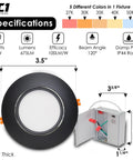 Ultra Thin Canless Gimbal Downlight Four Pack With Rotating Lens 5CCT Switch 9W Fixture specifications and dimensions