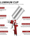 Garage Ready Hvlp Paint Sprayer Gun Kit With Five Precision Nozzles And Heavy Duty 1000Cc Cup showing detailed adjustments and aluminum cup.
