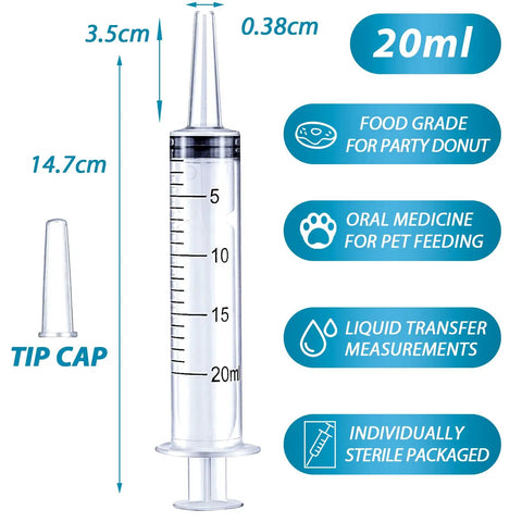 Three Pack 20Ml Syringes For Liquid Dosing And Oral Use With Caps Ideal For Scientific Labs And Home DIY Projects