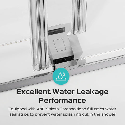 Close-up of threshold seal of 68-72 Inch Frameless Double Bypass Sliding Shower Door with Brushed Nickel Finish and tempered glass