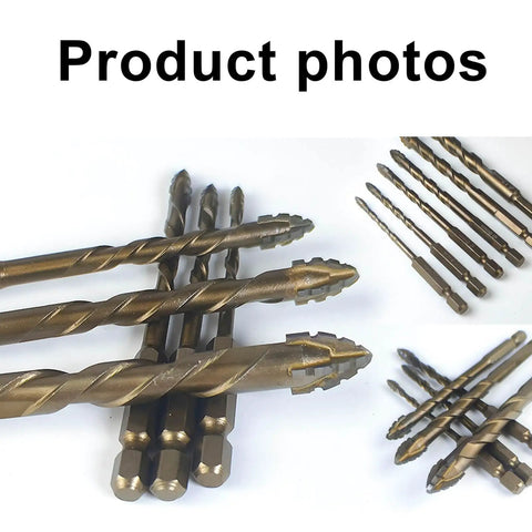 Premium 4‑Flute Sawtooth Eccentric Drill Bits With Titanium Coated Carbide Tips Offering A Radically Easy 2‑in‑1 Drill And Tap Combo Kit For Metal, Wood, Plastic Or Masonry With Multi‑Size Hex Shank Set To Kill It At The Job. drill and tap bit set with hex shanks, shown in multiple sizes