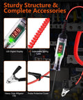 3-48V Automotive Test Light With Digital LED Voltage Tester Polarity Indicator 87 Inch Spring Cable And Stainless Steel Probe, display and clips