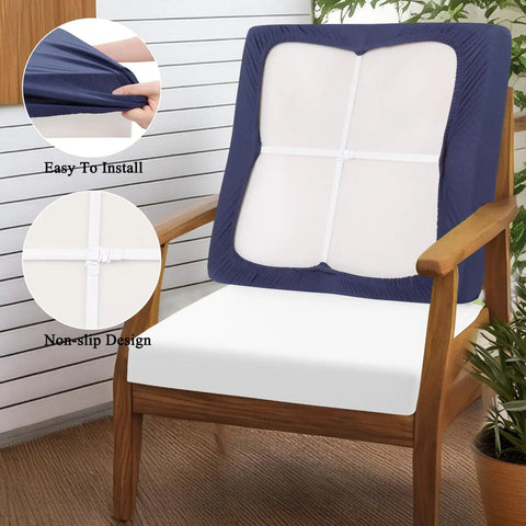 Elastic Patio Cushion Covers Set Of 12 Waterproof Outdoor Chair Cushions on wooden chair, non-slip navy slipcovers