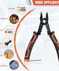 Wire Stripper And Cutters 6 Inch Tool For 10-22 AWG Wire With Flush Cutters Safety Lock on white background, showing wide application.