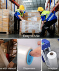 Heavy Duty 80 Gauge Plastic Stretch Wrap Roll 18 X 1500 Feet being used for pallet wrapping in a warehouse setting.