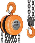 Orange chain hoist with hooks, related to Two Post Car Lift 4400 Lbs Capacity For Cars Trucks SUVs Vans, 10 Foot Rise, Steel Construction