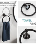 Oil Rubbed Bronze Adjustable Expandable Towel Bar 4 Piece Bathroom Hardware Set with wall mounted towel ring detail view