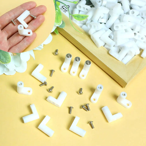 Eighty PCS L Shape Plastic Motherboard Standoffs With Eighty Matching Screws For PC Circuit Boards And Gaming Rigs on yellow background.