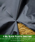 Black Plastic Sheeting Roll 4 Mil Thick 8 By 100 Feet Heavy Duty Workhorse Polyethylene Vapor Barrier Tarp on straw