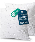 Premium Outdoor Pillow Inserts Pack Of 2 Square 18 By 18 Inches Water Resistant Polyester Throw Pillows For Couch Bed Or Chair With Comfy Hypoallergenic Microfiber Fill And Built In Water Resistant Liner For All Weather