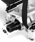 Close-up of Heavy Duty Bike Pedals With Toe Cages And Straps Nine Sixteenth Inch Spindle For Outdoor Cycling and Indoor Spin Bikes