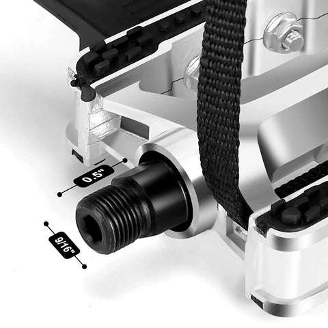Close-up of Heavy Duty Bike Pedals With Toe Cages And Straps Nine Sixteenth Inch Spindle For Outdoor Cycling and Indoor Spin Bikes