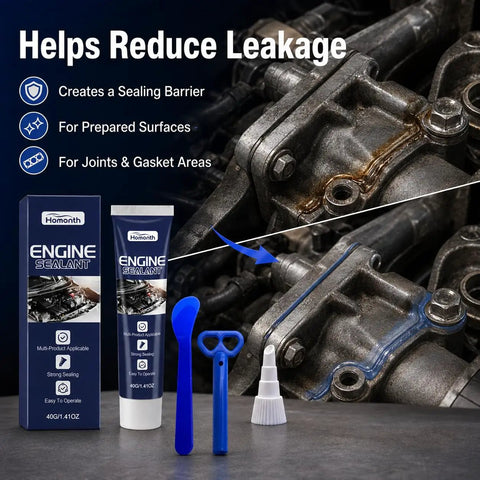 Top Tier Automotive Engine Sealant For Super High Temps Fixes Leaks, gaskets and small gaps, includes tools for easy application.