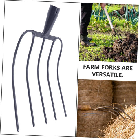 Five Pronged Iron Manure Fork For Farming And Gardening, Heavy Duty Rake For Quick Lawn Cleanup And Manure Removal, Durable Steel Garden Fork