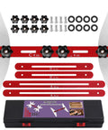 Fo Sho Spot On Stair Tread Template Tool Heavy Duty Aluminum Step Layout Jig For Risers And Treads Quick Measure Mark And Scribe Guide. Includes adjustable red rods and metal tools.