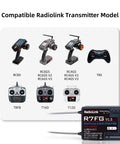 R7FG 7 Channel RC Gyro Receiver With Long Range FHSS Telemetry and compatible Radiolink transmitters displayed