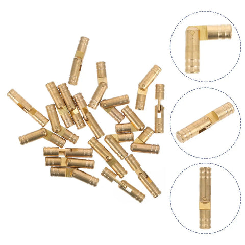 Copper Hidden Hinges For Jewelry Boxes And Gift Cases 20 Pack Small Concealed Hinges displayed in scattered arrangement.