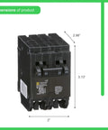 Homeline Tandem Circuit Breaker With Dual 20 Amp Singles And 50 Amp Double Pole, 10kA Interrupt Rating, dimensions shown