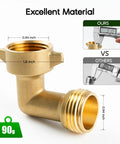 Two Pack 90 Degree Brass Hose Elbow Connector Lead Free Easy Grip Adapter For RV Water Hookups Outdoor Faucets And Garden Hoses No Kink Flow Durable Brass Construction For Long Lasting Performance, 3/4 inch