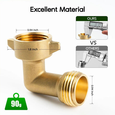 Two Pack 90 Degree Brass Hose Elbow Connector Lead Free Easy Grip Adapter For RV Water Hookups Outdoor Faucets And Garden Hoses No Kink Flow Durable Brass Construction For Long Lasting Performance, 3/4 inch