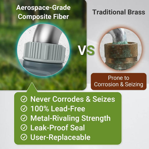 Comparison of aerospace-grade composite fiber and traditional brass in Smart Water Timer and Gateway for Lawn Irrigation.