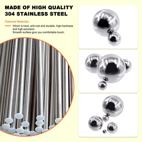 Assorted stainless steel bearing balls in 16 sizes (1–12 mm), 330 pcs, shiny metal spheres