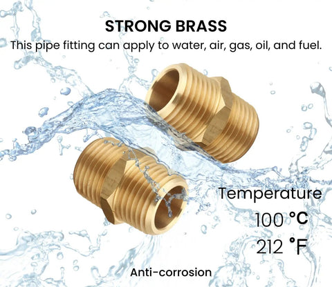 Brass 3/4 Inch NPT Nipple Set With Hex Two Piece Male Pipe Fittings Straight Connector for water, air, gas, oil use.
