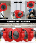Retractable Air Hose Reel With One Quarter Inch By Fifty Feet Hybrid Polymer Hose, Auto Rewind, Wall Mount, All Weather Tough