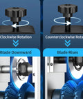 Diagram of DualDrive Wire Stripping Machine showing clockwise and counterclockwise rotation for blade adjustment.