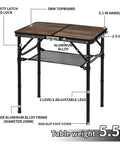 Foldable Picnic Table With Adjustable Heights Portable Camping Table Made Of Aluminum And Metal Lightweight Outdoor Card Table With Carry Handle For Beach BBQ Camping And Indoor Use, showing features and specifications