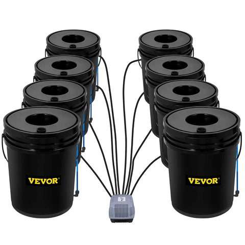 DWC Deep Water Culture Hydroponic System For Indoor Outdoor Leafy Greens With 8 Buckets Holding 5 Gallons Each Epic Grow Kit